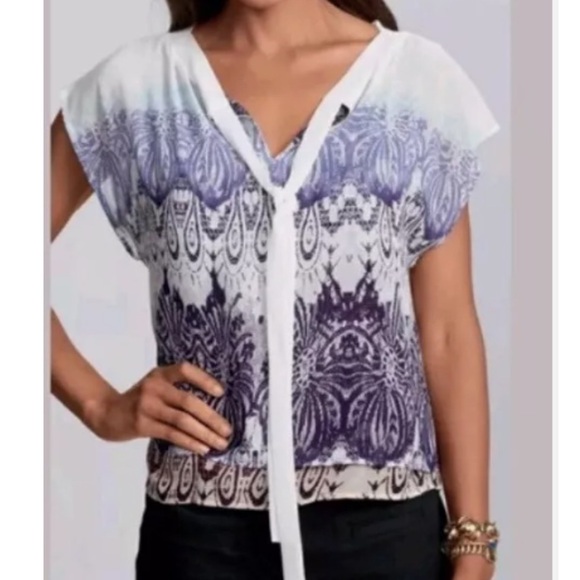 Cabi Posh Top Layered Tie Neck Blouse Top Style# 238 S - Picture 1 of 11